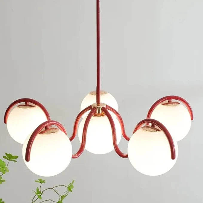 Mid-Century Globe Chandelier with 6 Orb Pendants – 27 in Wide Ceiling Light | Thomler