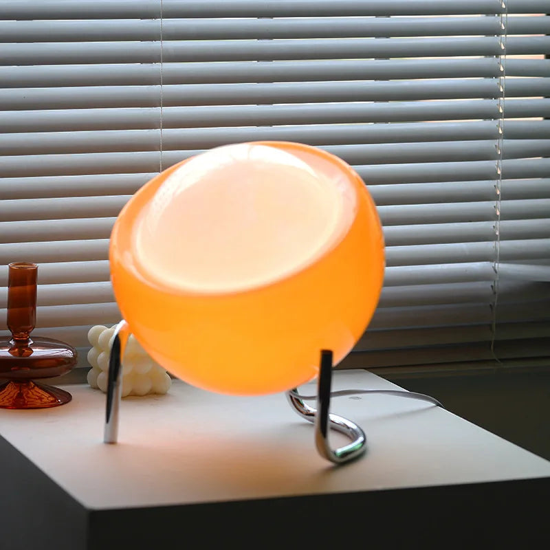 Table Lamp Glass Sphere 21.0 cm Orange Bedroom Bedside Ambient LED Lighting Retro Modern | Thomler