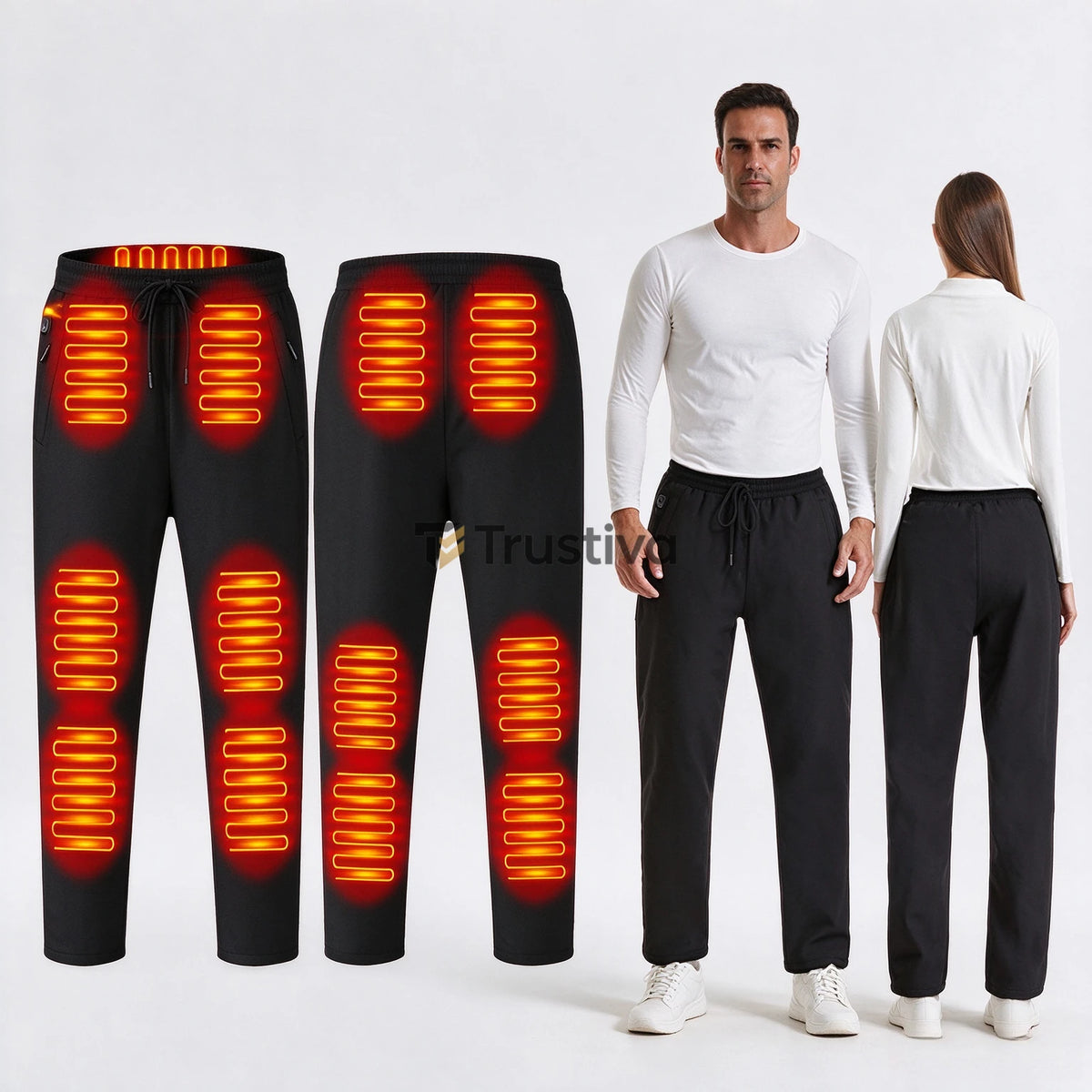 USB Heated Pants — Unisex Insulated Winter Trousers with 12 Warming Zones, 3-Level Temperature Control & Carbon Fiber Elements | Thomler