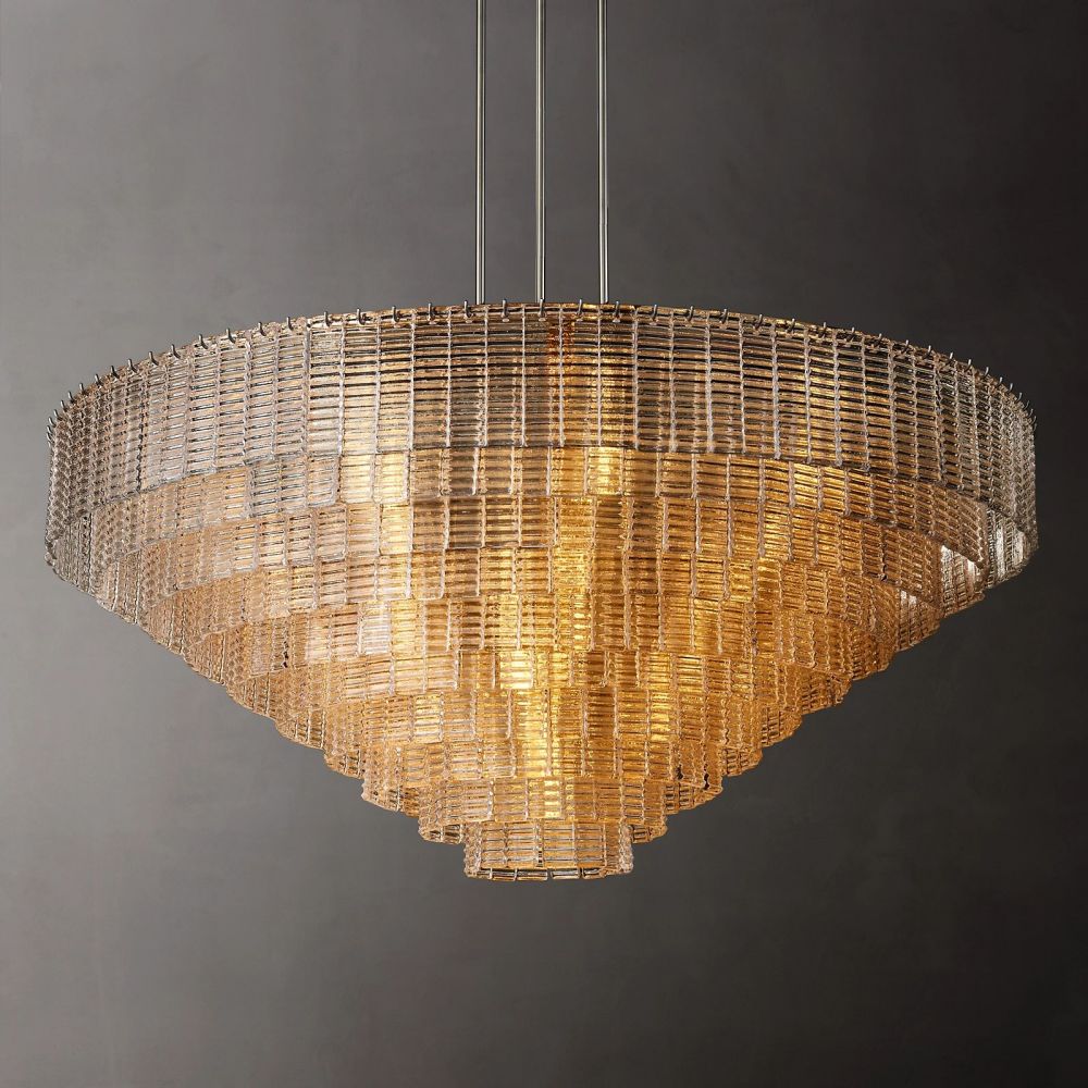 Circular Multi-Tier Art Deco Chandelier with Glass Panels for Dining Room, Foyer & Living Room – Statement Ceiling Light | Thomler