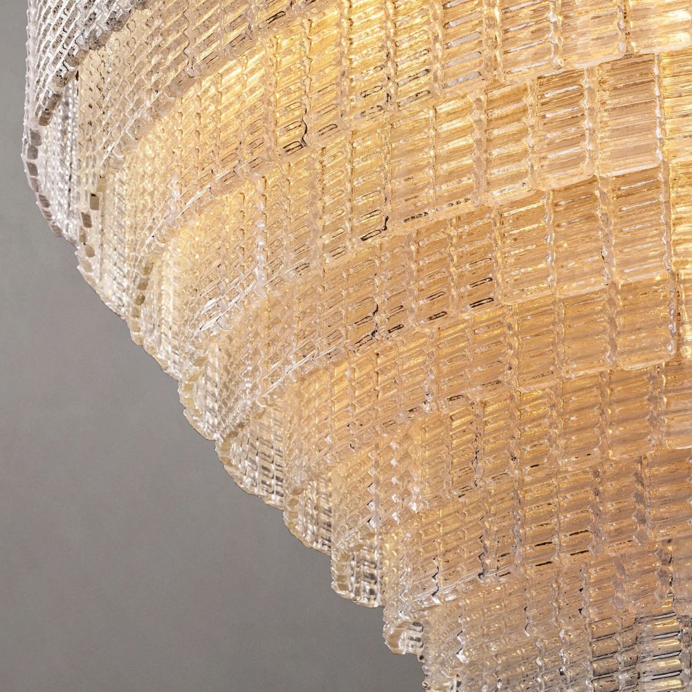Circular Multi-Tier Art Deco Chandelier with Glass Panels for Dining Room, Foyer & Living Room – Statement Ceiling Light | Thomler