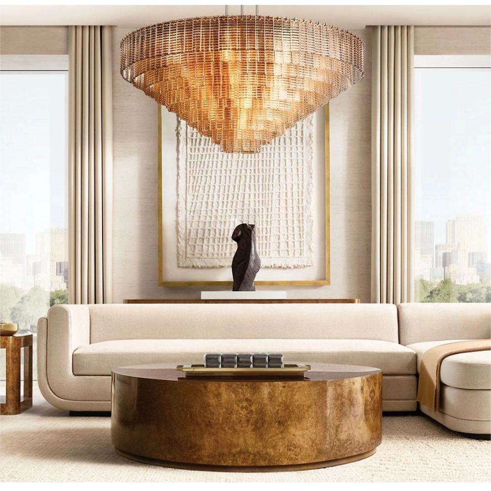 Circular Multi-Tier Art Deco Chandelier with Glass Panels for Dining Room, Foyer & Living Room – Statement Ceiling Light | Thomler