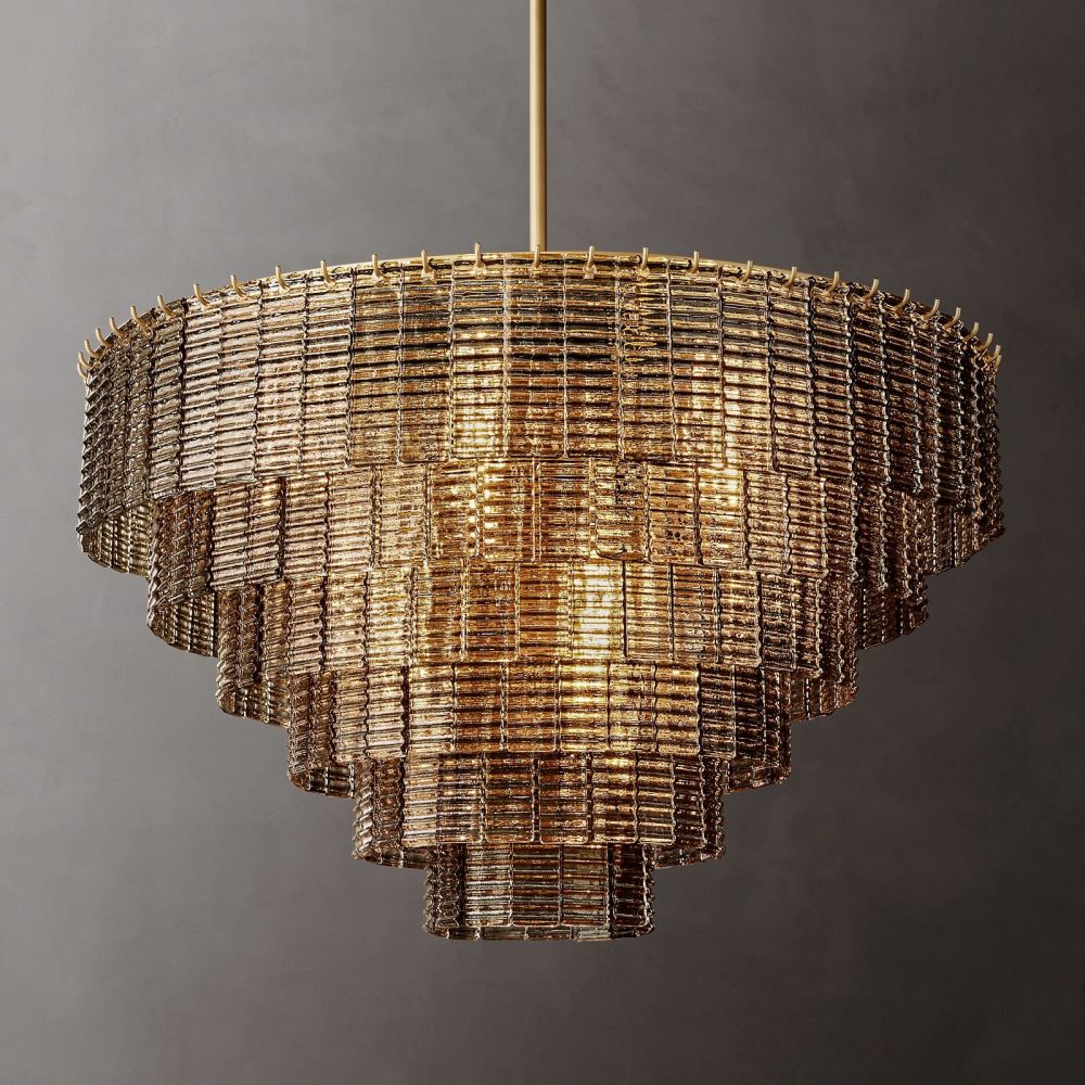 Circular Multi-Tier Art Deco Chandelier with Glass Panels for Dining Room, Foyer & Living Room – Statement Ceiling Light | Thomler