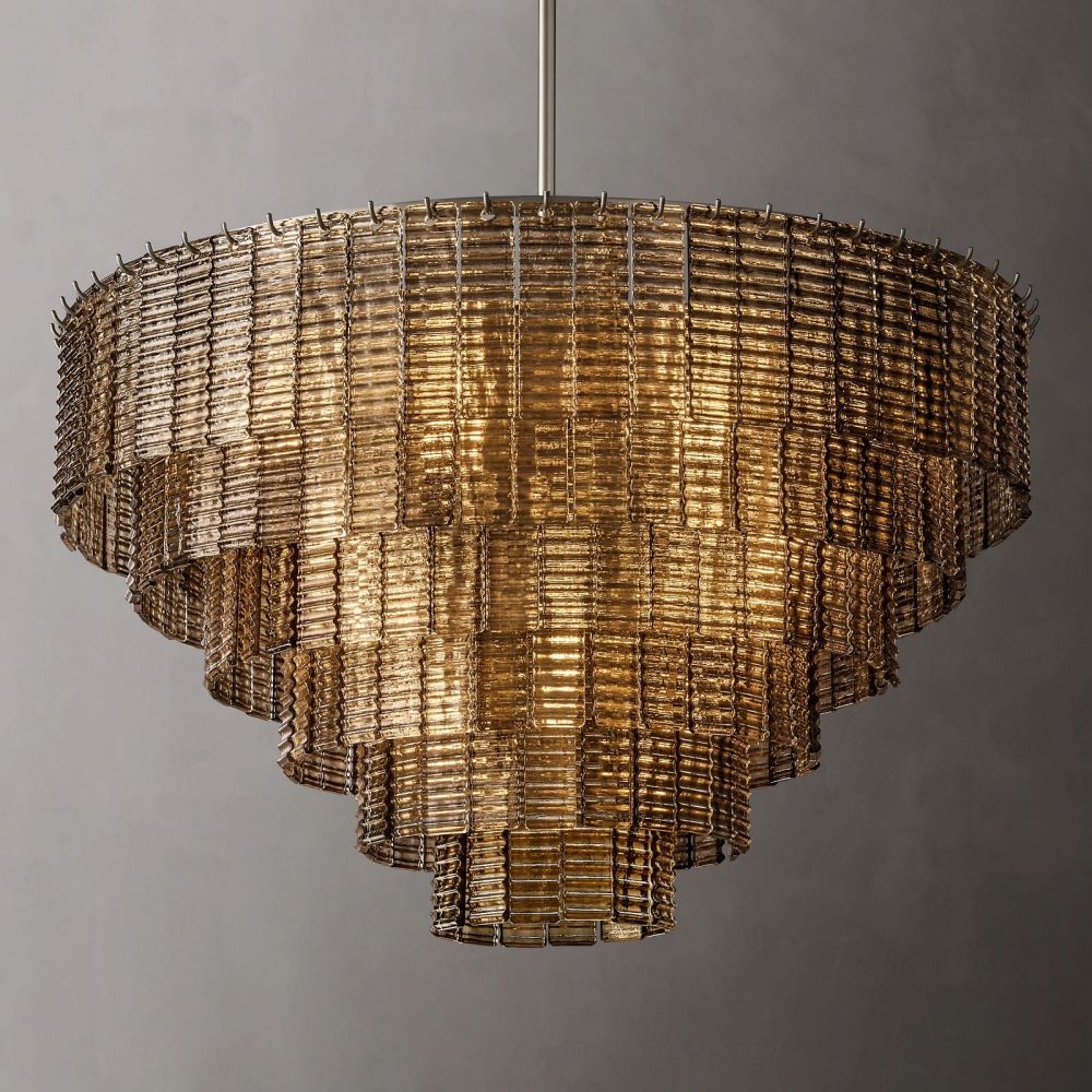 Circular Multi-Tier Art Deco Chandelier with Glass Panels for Dining Room, Foyer & Living Room – Statement Ceiling Light | Thomler