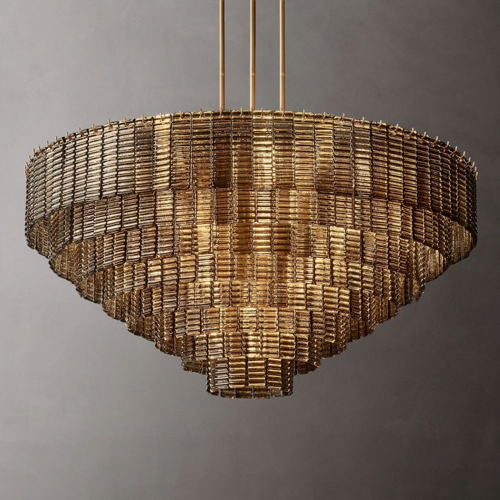 Circular Multi-Tier Art Deco Chandelier with Glass Panels for Dining Room, Foyer & Living Room – Statement Ceiling Light | Thomler