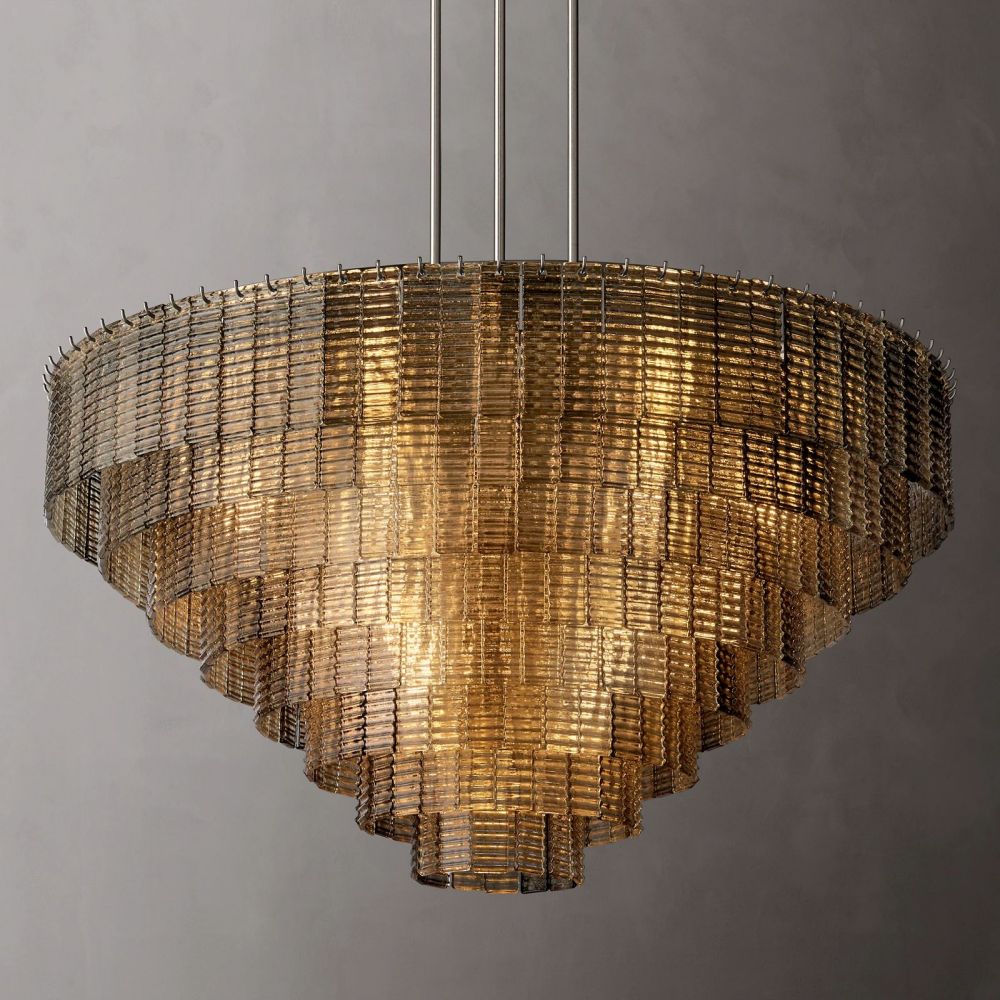 Circular Multi-Tier Art Deco Chandelier with Glass Panels for Dining Room, Foyer & Living Room – Statement Ceiling Light | Thomler