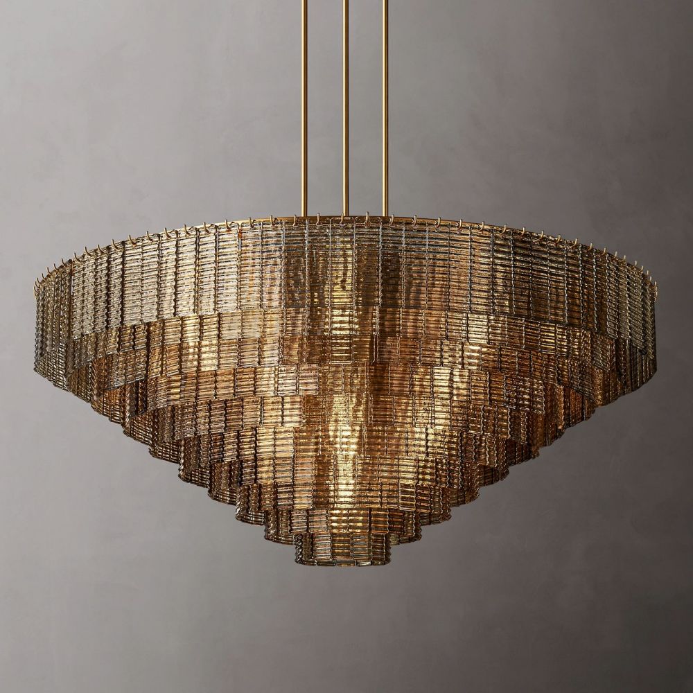 Circular Multi-Tier Art Deco Chandelier with Glass Panels for Dining Room, Foyer & Living Room – Statement Ceiling Light | Thomler