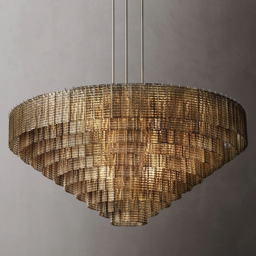 Circular Multi-Tier Art Deco Chandelier with Glass Panels for Dining Room, Foyer & Living Room – Statement Ceiling Light | Thomler