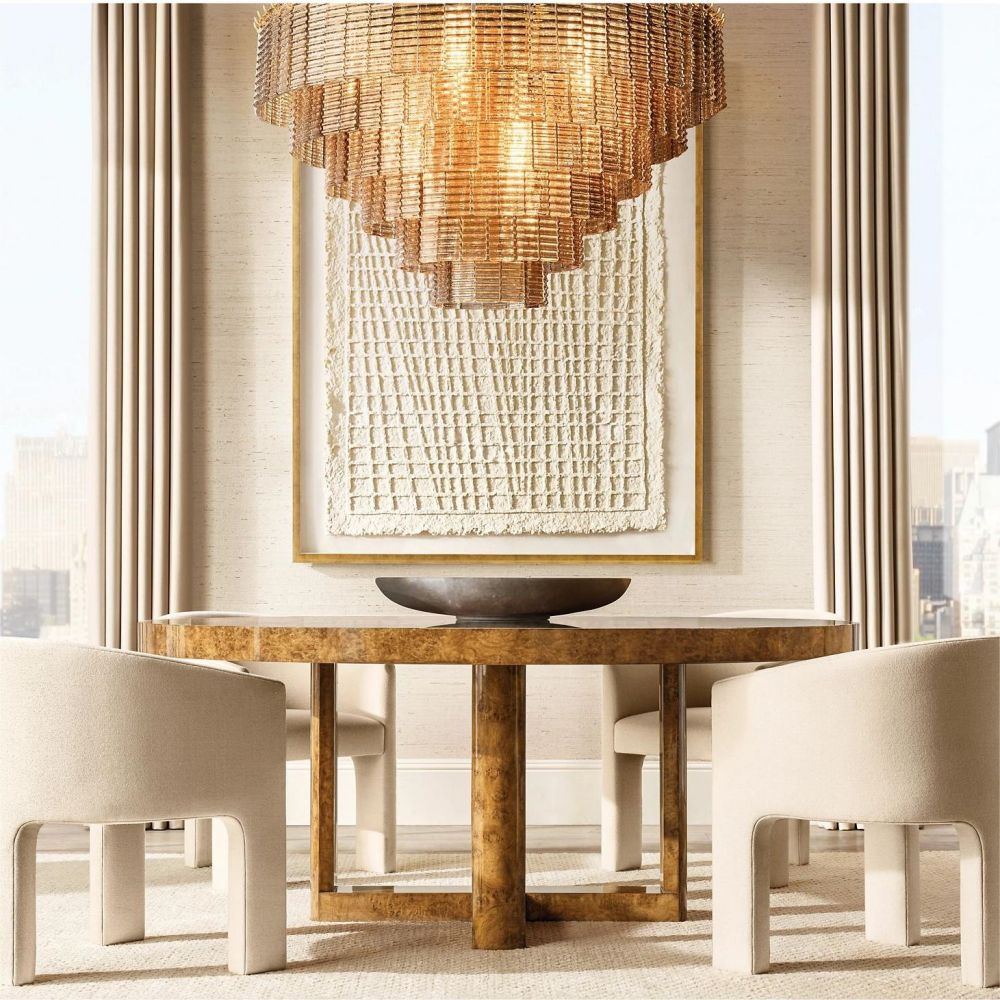 Circular Multi-Tier Art Deco Chandelier with Glass Panels for Dining Room, Foyer & Living Room – Statement Ceiling Light | Thomler