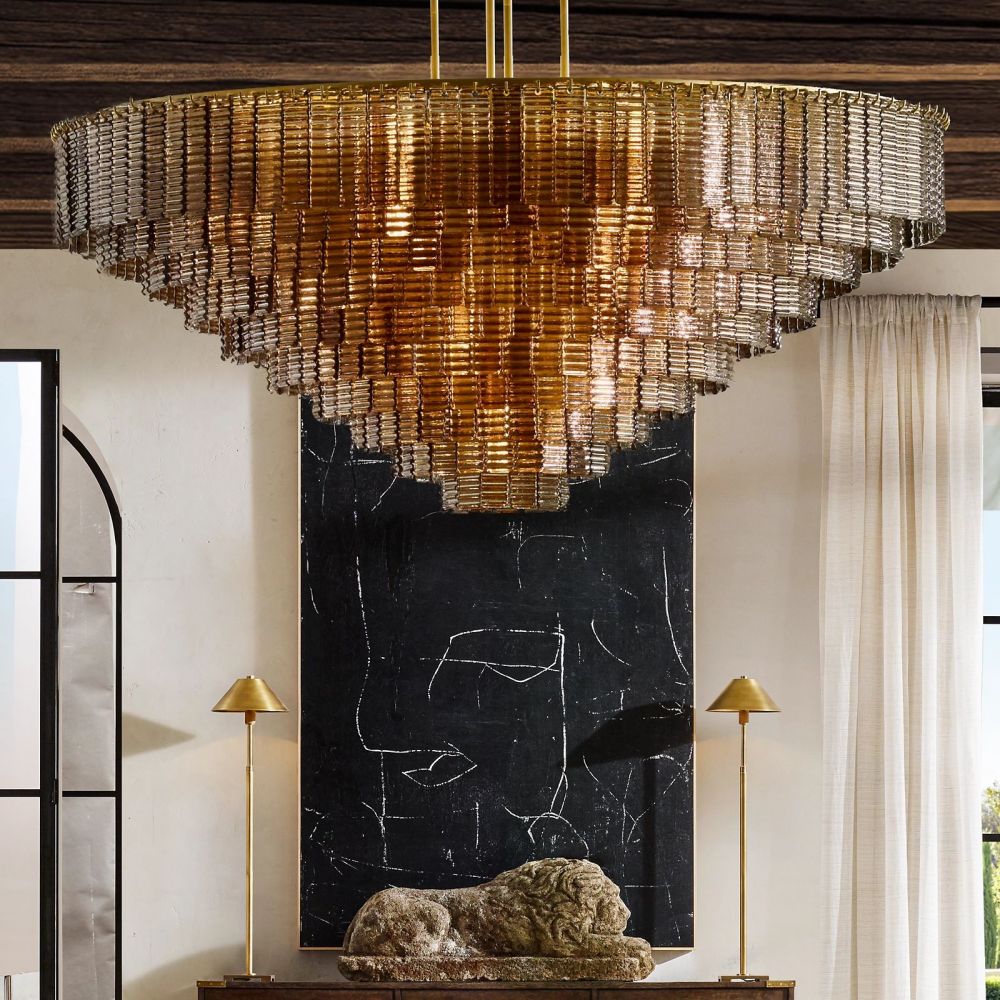 Circular Multi-Tier Art Deco Chandelier with Glass Panels for Dining Room, Foyer & Living Room – Statement Ceiling Light | Thomler