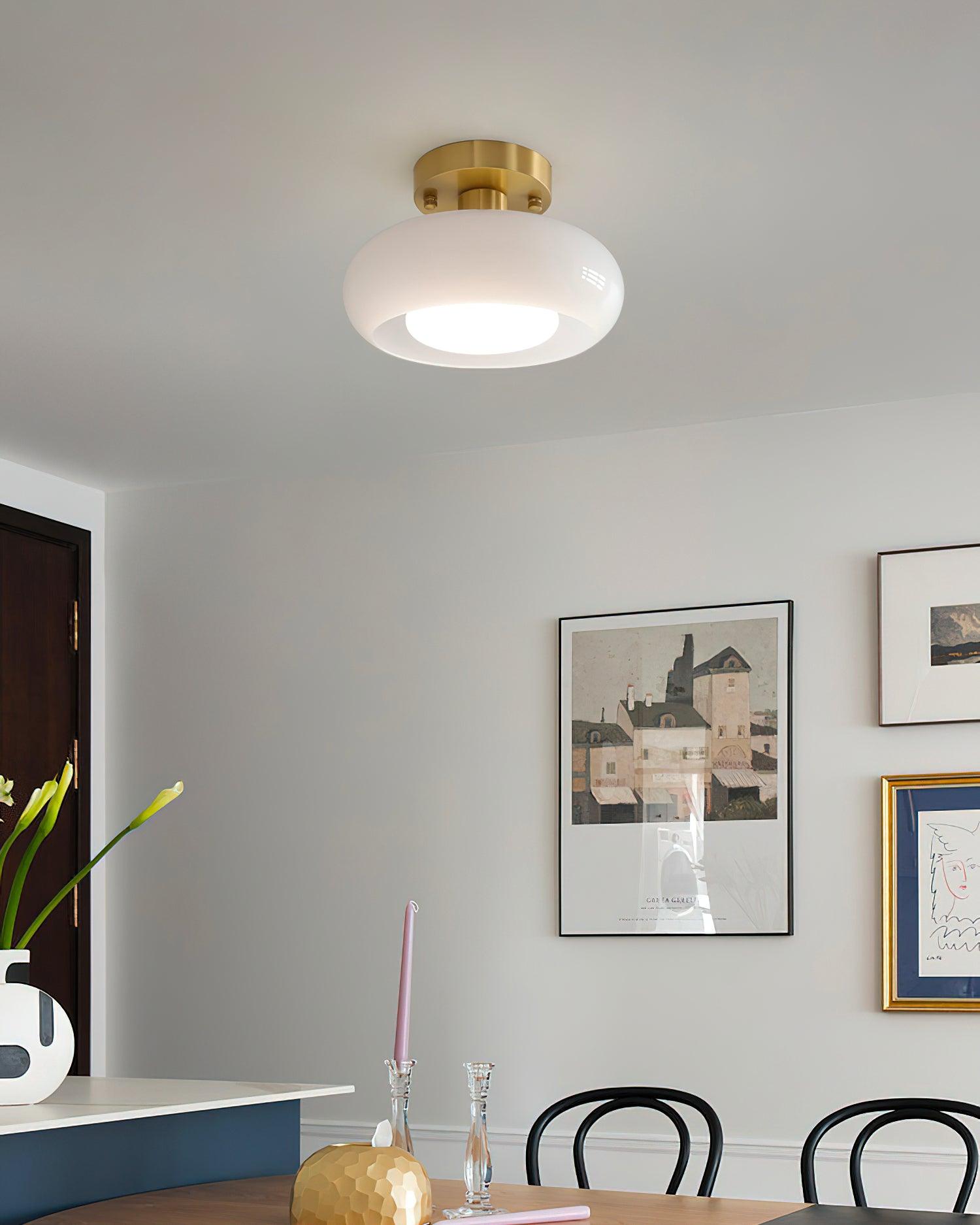 Ceiling Light Glass Dome 11 in x 7 in Gold White Orange Bathroom Indoor Fixture Retro Style | Thomler