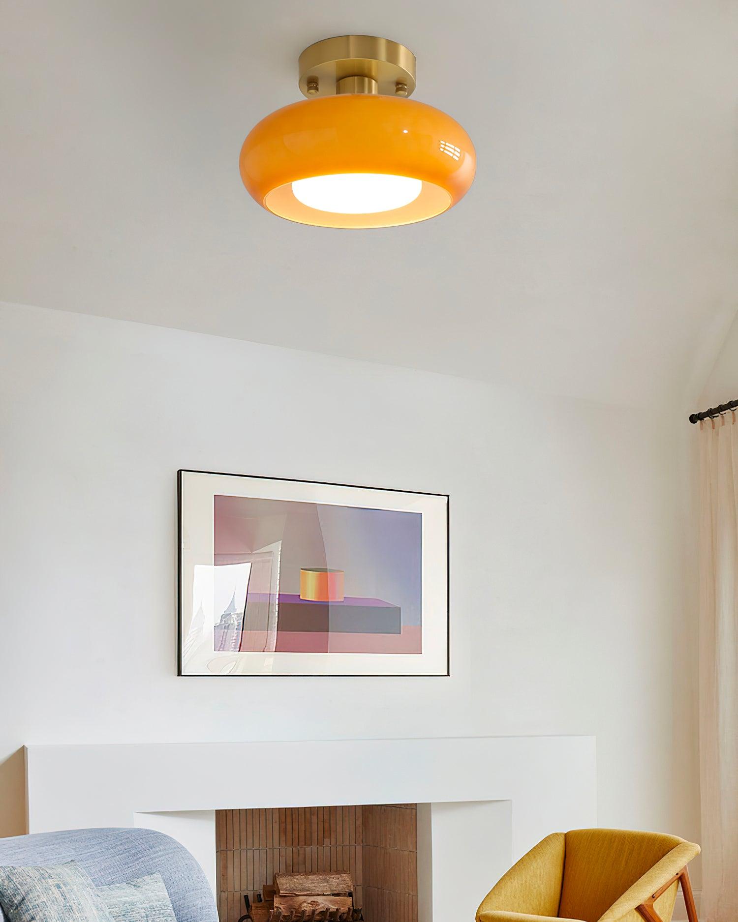 Ceiling Light Glass Dome 11 in x 7 in Gold White Orange Bathroom Indoor Fixture Retro Style | Thomler
