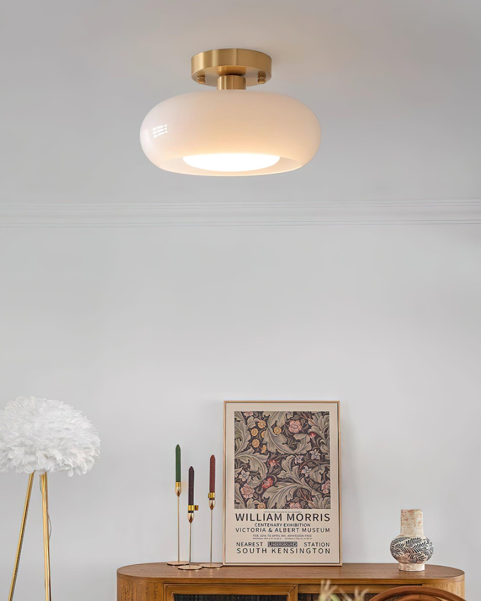 Ceiling Light Glass Dome 11 in x 7 in Gold White Orange Bathroom Indoor Fixture Retro Style | Thomler