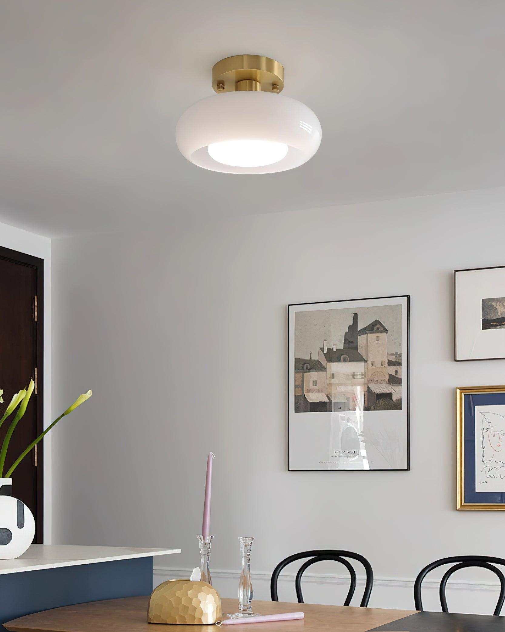 Ceiling Light Glass Dome 11 in x 7 in Gold White Orange Bathroom Indoor Fixture Retro Style | Thomler