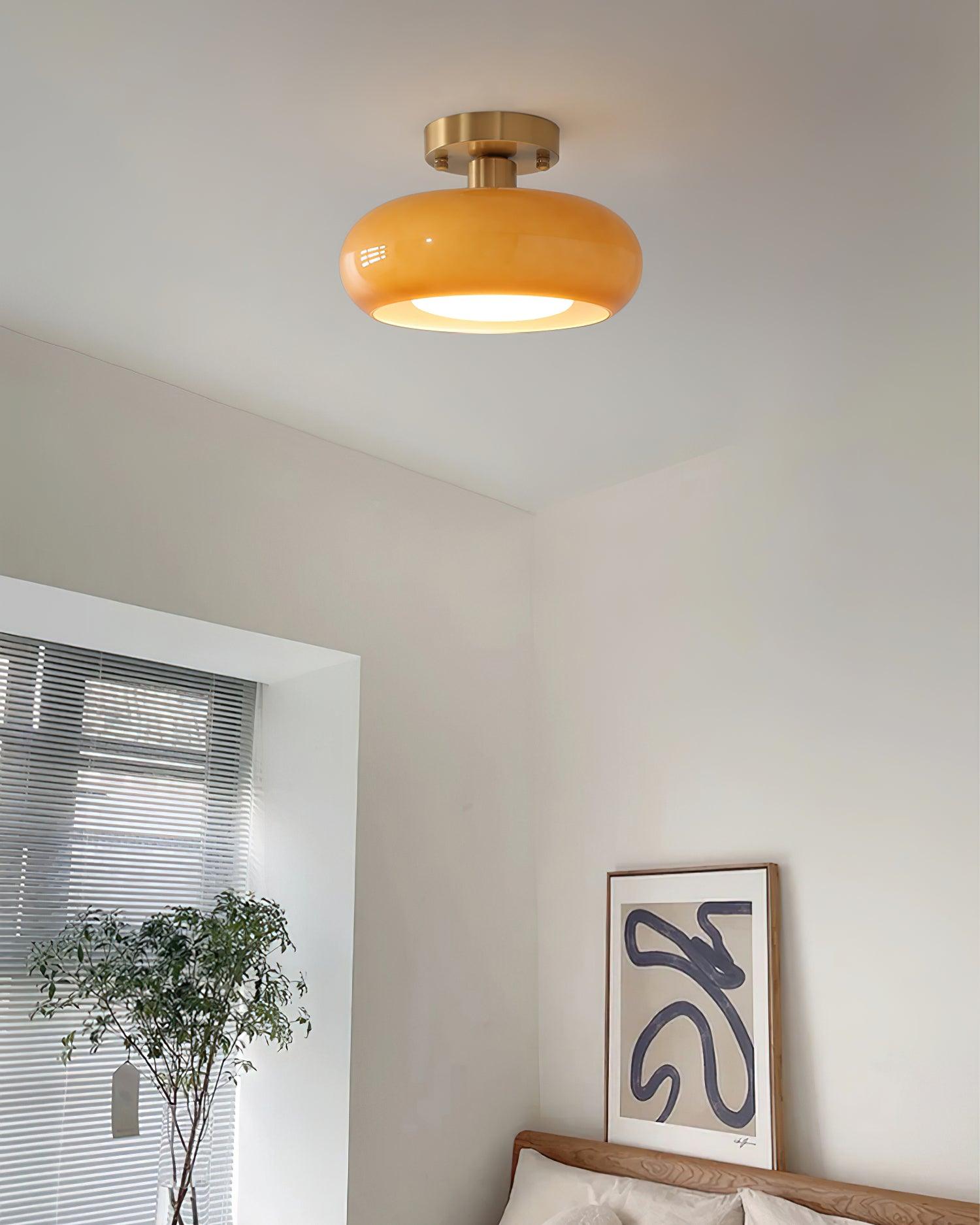 Ceiling Light Glass Dome 11 in x 7 in Gold White Orange Bathroom Indoor Fixture Retro Style | Thomler