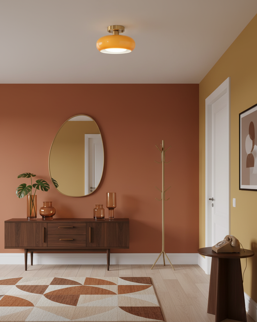 Ceiling Light Glass Dome 11 in x 7 in Gold White Orange Bathroom Indoor Fixture Retro Style | Thomler