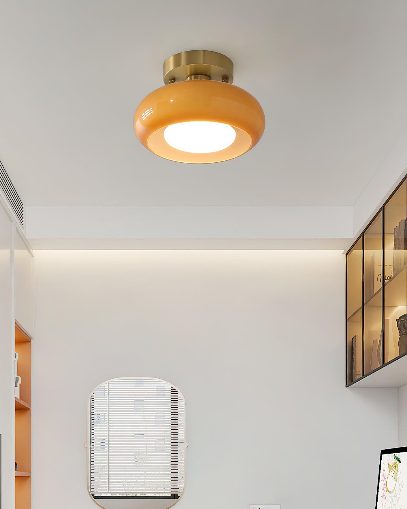 Ceiling Light Glass Dome 11 in x 7 in Gold White Orange Bathroom Indoor Fixture Retro Style | Thomler