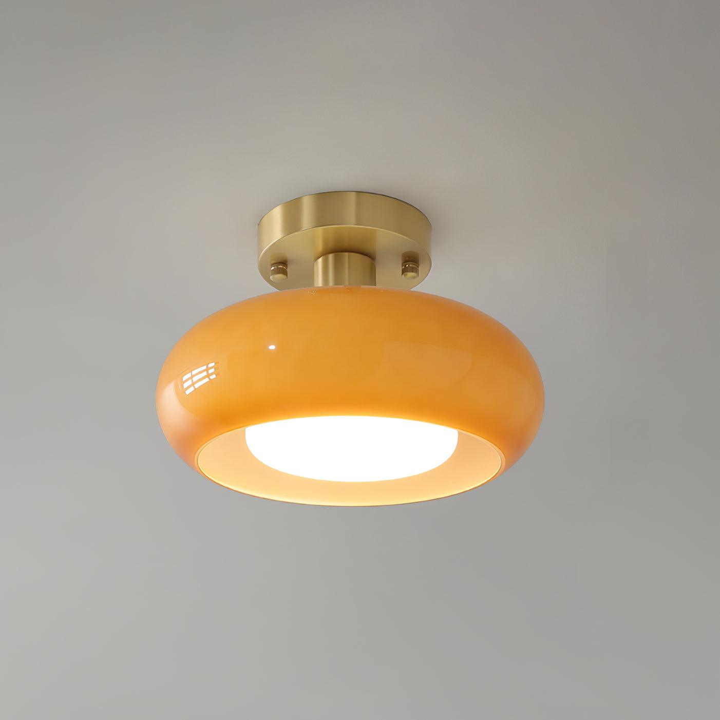 Ceiling Light Glass Dome 11 in x 7 in Gold White Orange Bathroom Indoor Fixture Retro Style | Thomler