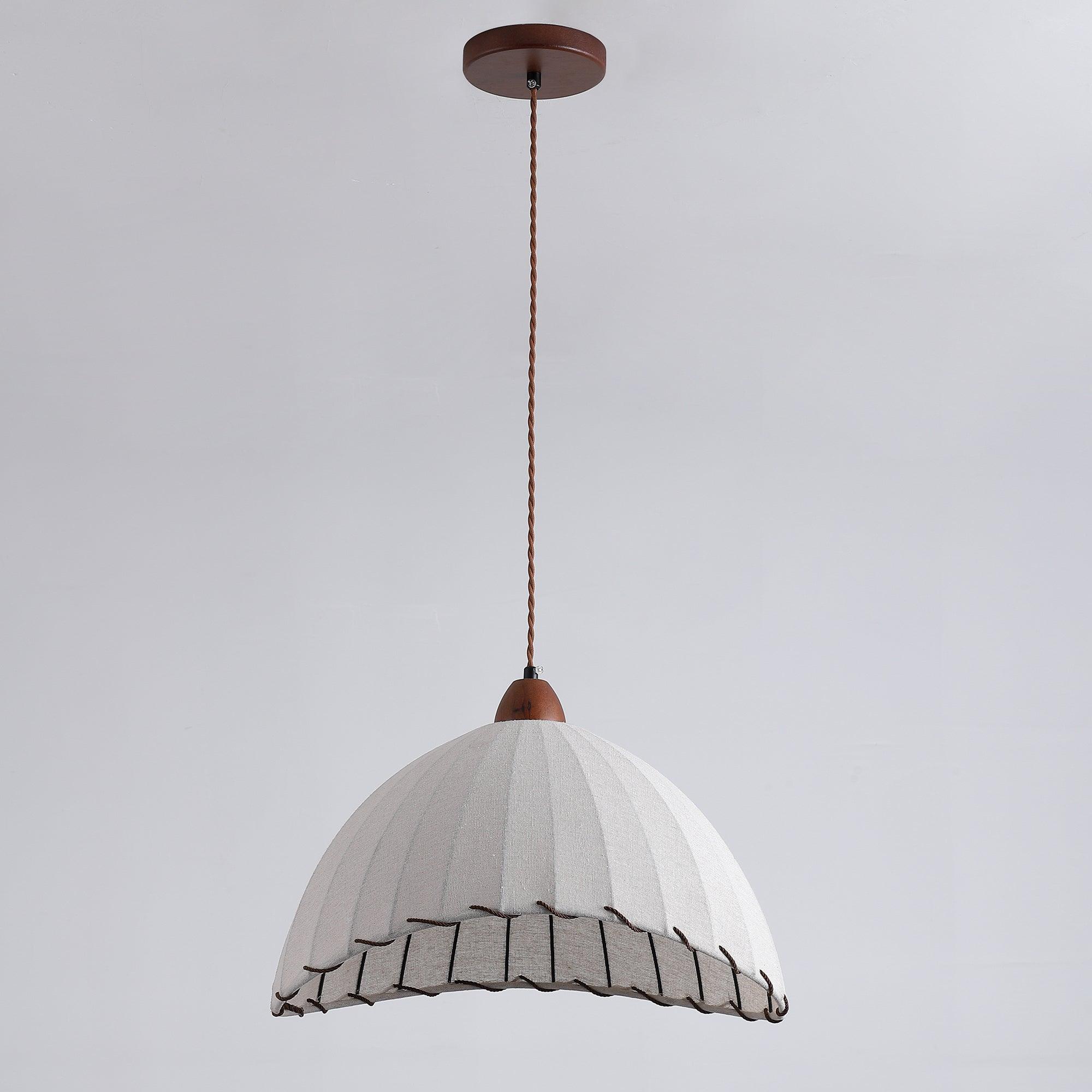 Pendant Light Fabric Dome 13.8 in White Dining Room Bedroom Hanging Lamp Ribbed Shade Scalloped Vintage Style Adjustable Cord | Thomler