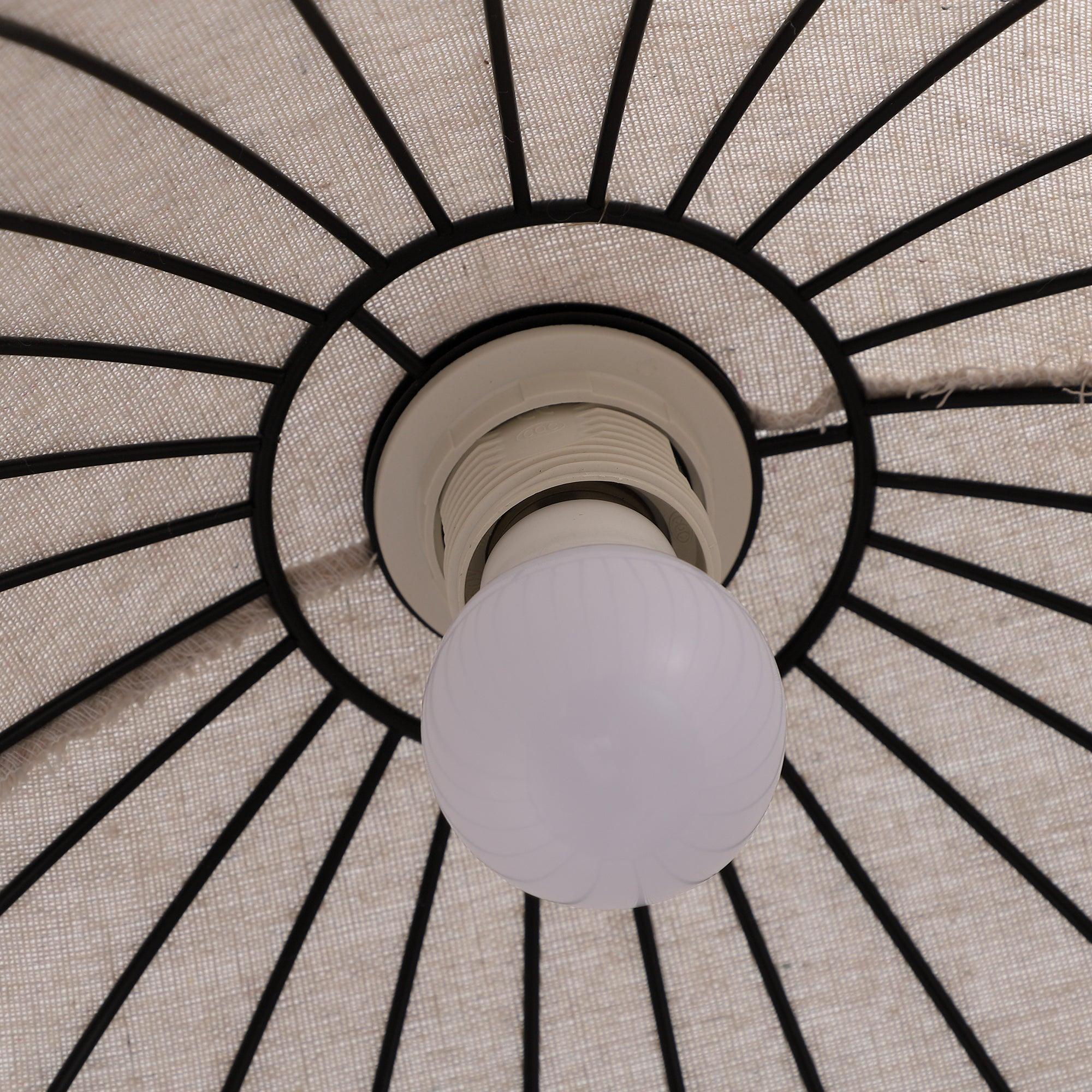 Pendant Light Fabric Dome 13.8 in White Dining Room Bedroom Hanging Lamp Ribbed Shade Scalloped Vintage Style Adjustable Cord | Thomler