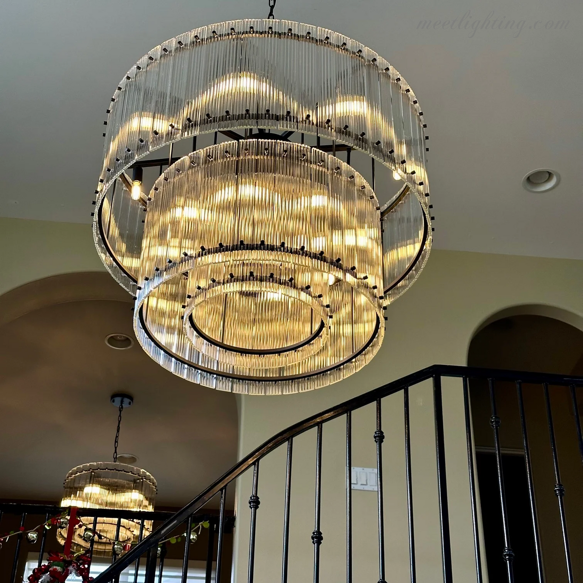 Circular Tiered Glass Panel Ceiling Fixture 22-60 Inch Diameter for Dining Room Foyer Living Room Bedroom Hotel Entryway Statement Lighting | Thomler