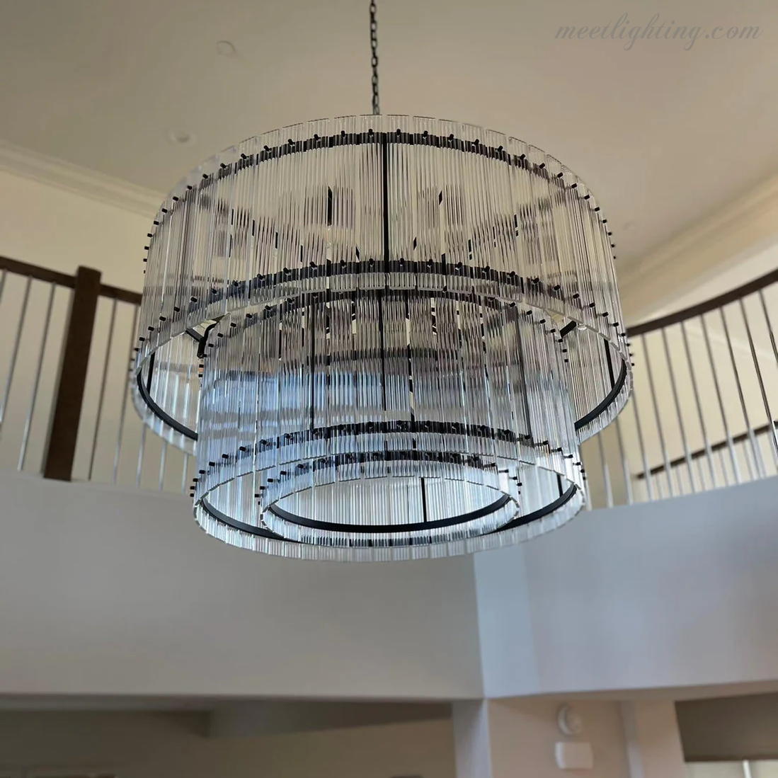 Circular Tiered Glass Panel Ceiling Fixture 22-60 Inch Diameter for Dining Room Foyer Living Room Bedroom Hotel Entryway Statement Lighting | Thomler