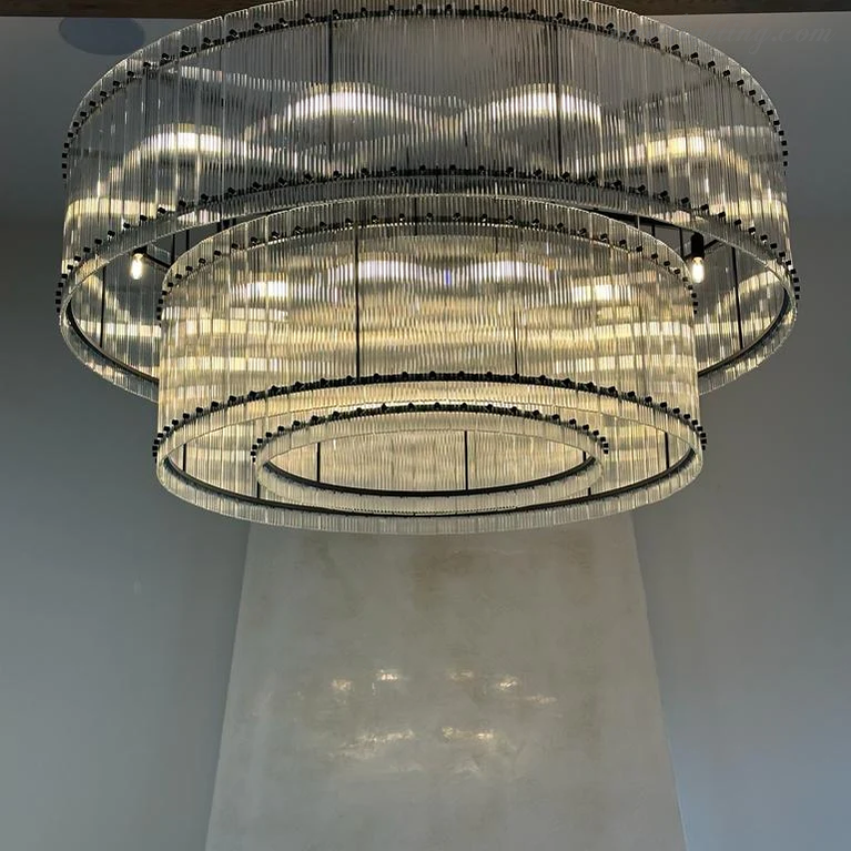 Circular Tiered Glass Panel Ceiling Fixture 22-60 Inch Diameter for Dining Room Foyer Living Room Bedroom Hotel Entryway Statement Lighting | Thomler