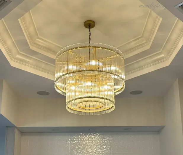 Circular Tiered Glass Panel Ceiling Fixture 22-60 Inch Diameter for Dining Room Foyer Living Room Bedroom Hotel Entryway Statement Lighting | Thomler