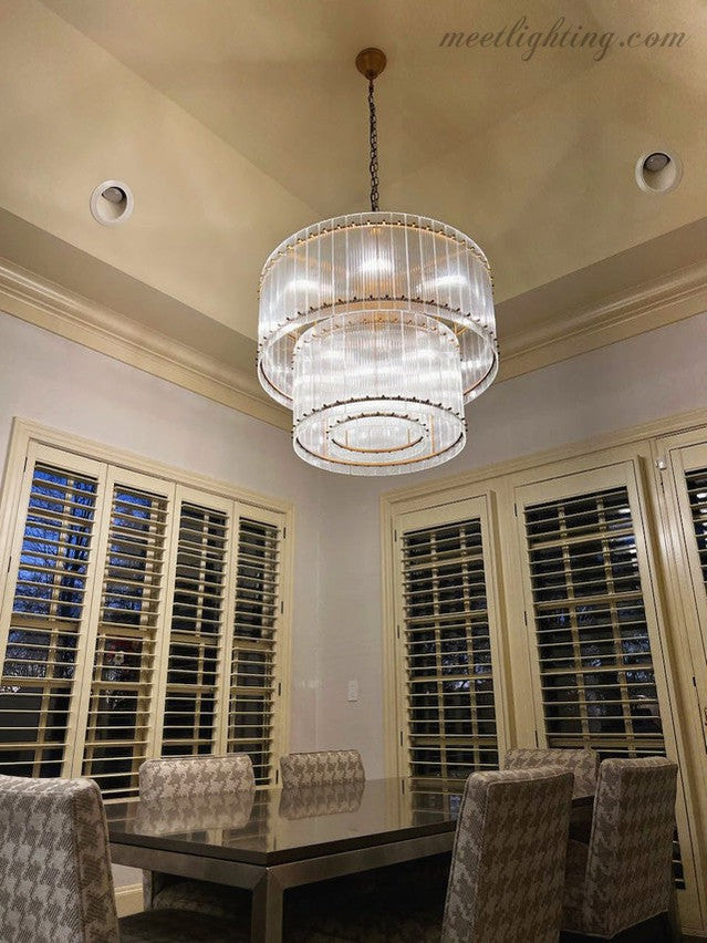Circular Tiered Glass Panel Ceiling Fixture 22-60 Inch Diameter for Dining Room Foyer Living Room Bedroom Hotel Entryway Statement Lighting | Thomler
