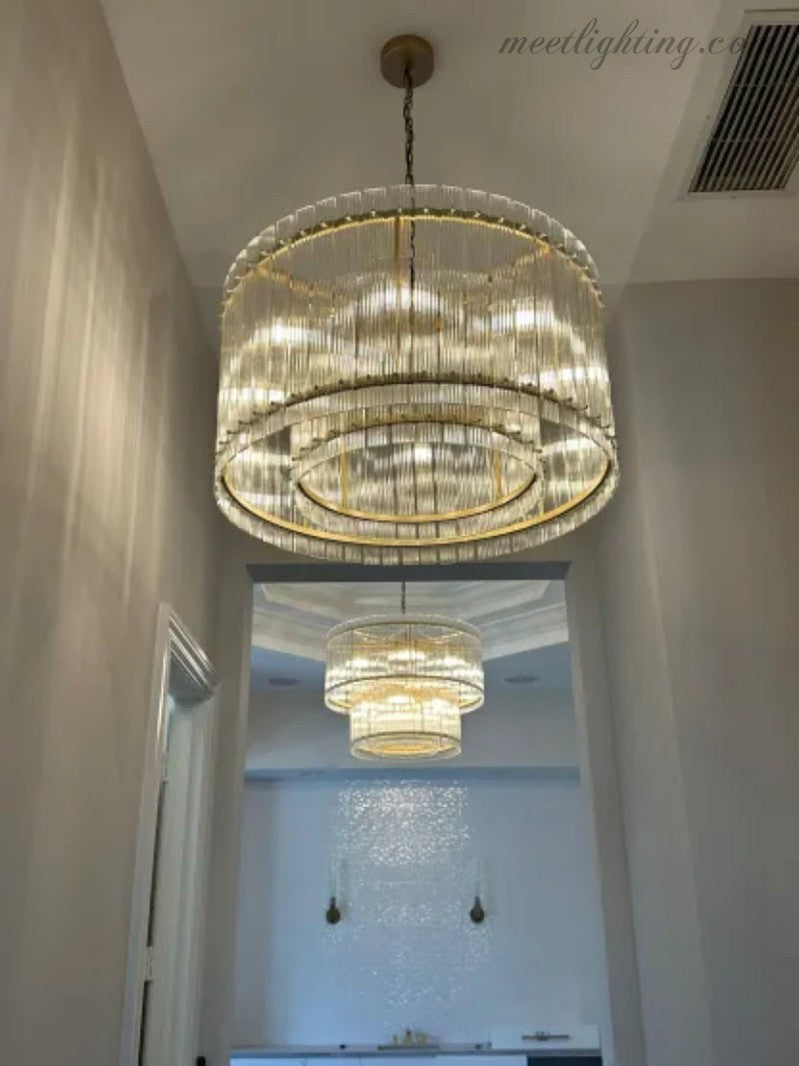 Circular Tiered Glass Panel Ceiling Fixture 22-60 Inch Diameter for Dining Room Foyer Living Room Bedroom Hotel Entryway Statement Lighting | Thomler