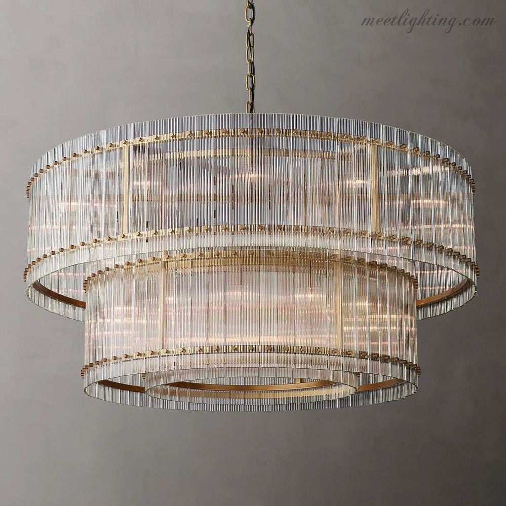 Circular Tiered Glass Panel Ceiling Fixture 22-60 Inch Diameter for Dining Room Foyer Living Room Bedroom Hotel Entryway Statement Lighting | Thomler