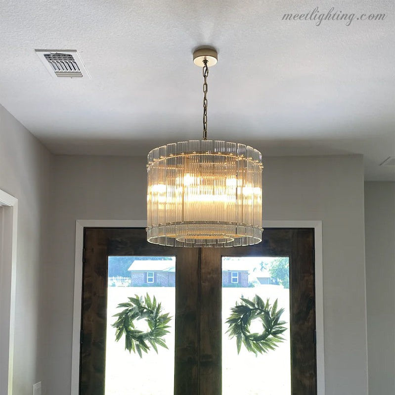 Circular Tiered Glass Panel Ceiling Fixture 22-60 Inch Diameter for Dining Room Foyer Living Room Bedroom Hotel Entryway Statement Lighting | Thomler