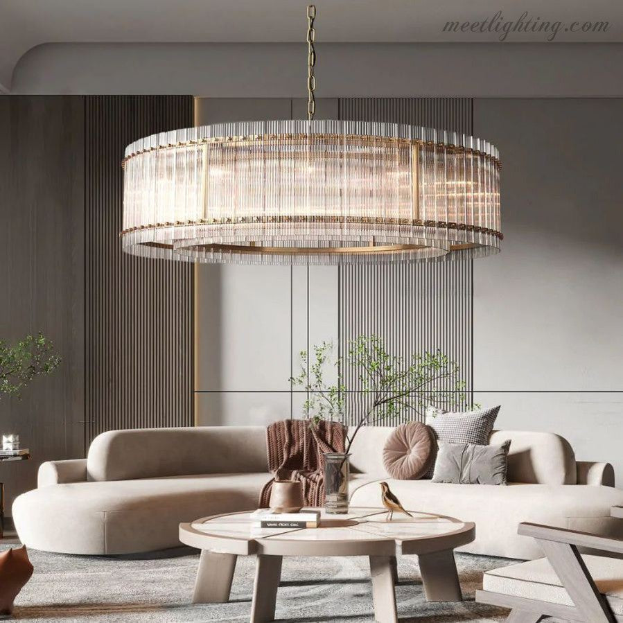 Circular Tiered Glass Panel Ceiling Fixture 22-60 Inch Diameter for Dining Room Foyer Living Room Bedroom Hotel Entryway Statement Lighting | Thomler