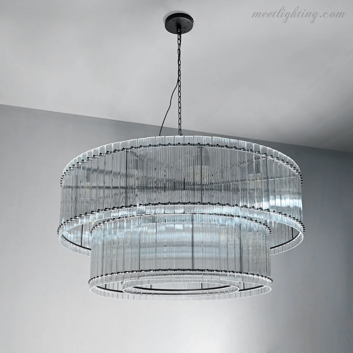 Circular Tiered Glass Panel Ceiling Fixture 22-60 Inch Diameter for Dining Room Foyer Living Room Bedroom Hotel Entryway Statement Lighting | Thomler