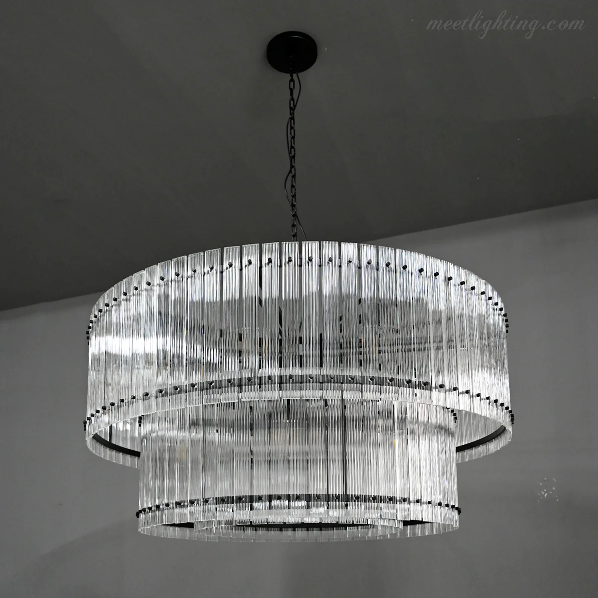 Circular Tiered Glass Panel Ceiling Fixture 22-60 Inch Diameter for Dining Room Foyer Living Room Bedroom Hotel Entryway Statement Lighting | Thomler