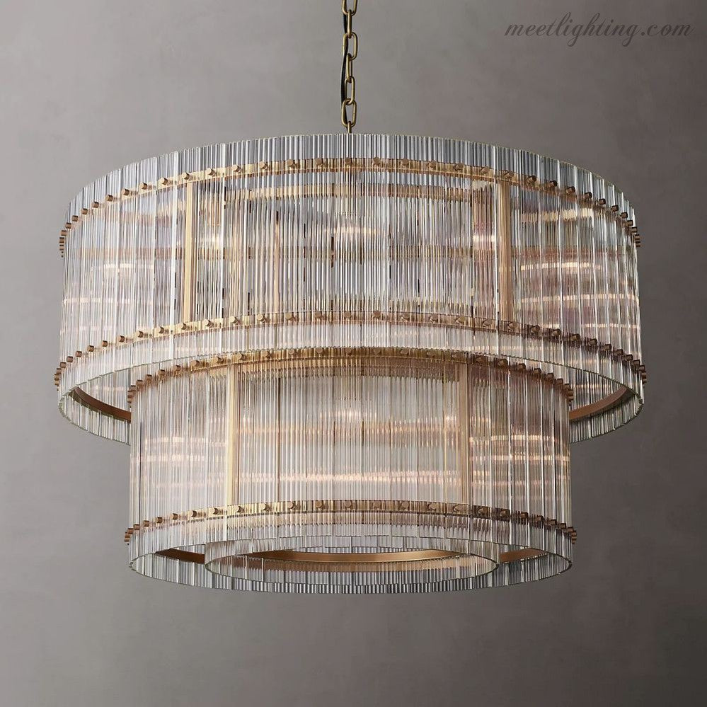 Circular Tiered Glass Panel Ceiling Fixture 22-60 Inch Diameter for Dining Room Foyer Living Room Bedroom Hotel Entryway Statement Lighting | Thomler
