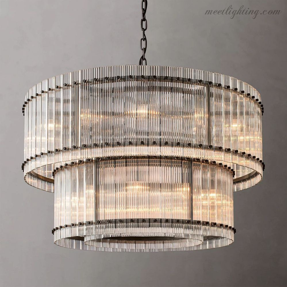 Circular Tiered Glass Panel Ceiling Fixture 22-60 Inch Diameter for Dining Room Foyer Living Room Bedroom Hotel Entryway Statement Lighting | Thomler