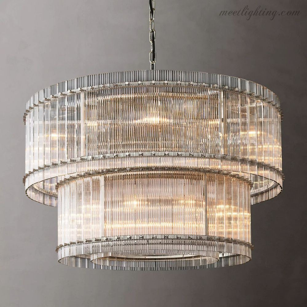 Circular Tiered Glass Panel Ceiling Fixture 22-60 Inch Diameter for Dining Room Foyer Living Room Bedroom Hotel Entryway Statement Lighting | Thomler