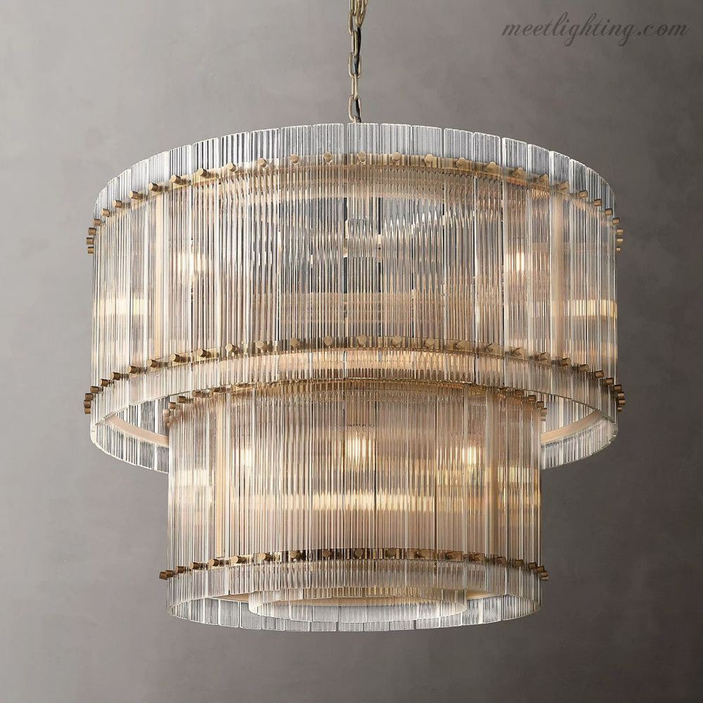 Circular Tiered Glass Panel Ceiling Fixture 22-60 Inch Diameter for Dining Room Foyer Living Room Bedroom Hotel Entryway Statement Lighting | Thomler