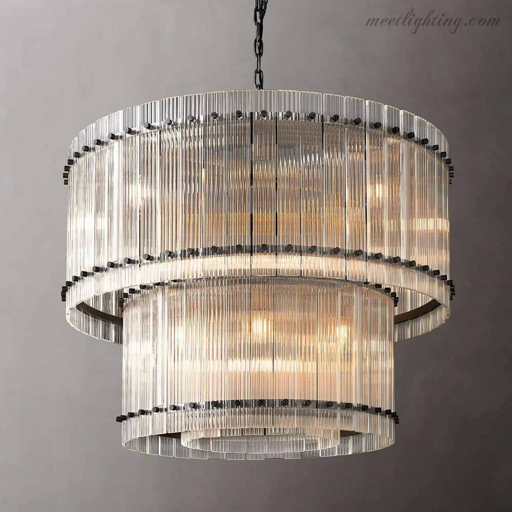 Circular Tiered Glass Panel Ceiling Fixture 22-60 Inch Diameter for Dining Room Foyer Living Room Bedroom Hotel Entryway Statement Lighting | Thomler