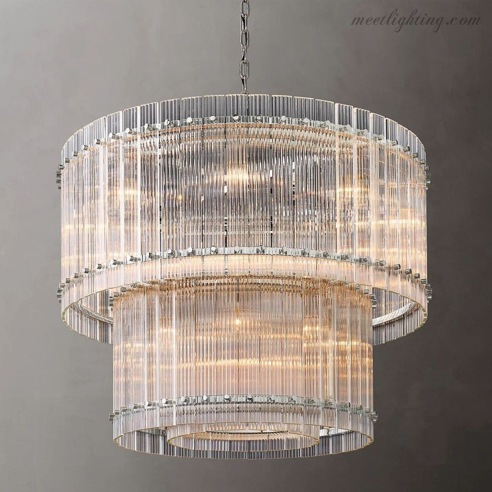 Circular Tiered Glass Panel Ceiling Fixture 22-60 Inch Diameter for Dining Room Foyer Living Room Bedroom Hotel Entryway Statement Lighting | Thomler