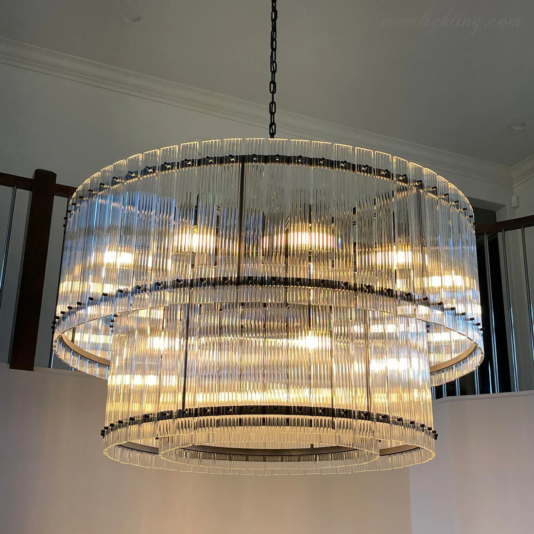 Circular Tiered Glass Panel Ceiling Fixture 22-60 Inch Diameter for Dining Room Foyer Living Room Bedroom Hotel Entryway Statement Lighting | Thomler