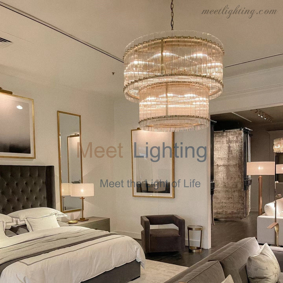 Circular Tiered Glass Panel Ceiling Fixture 22-60 Inch Diameter for Dining Room Foyer Living Room Bedroom Hotel Entryway Statement Lighting | Thomler