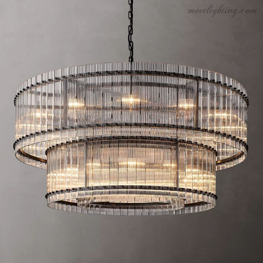 Circular Tiered Glass Panel Ceiling Fixture 22-60 Inch Diameter for Dining Room Foyer Living Room Bedroom Hotel Entryway Statement Lighting | Thomler