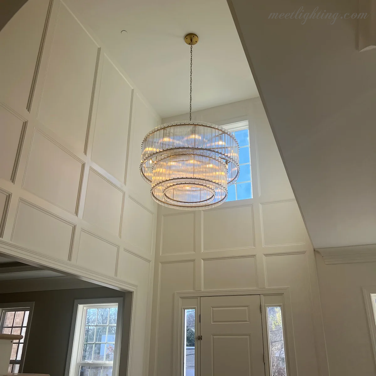 Circular Tiered Glass Panel Ceiling Fixture 22-60 Inch Diameter for Dining Room Foyer Living Room Bedroom Hotel Entryway Statement Lighting | Thomler