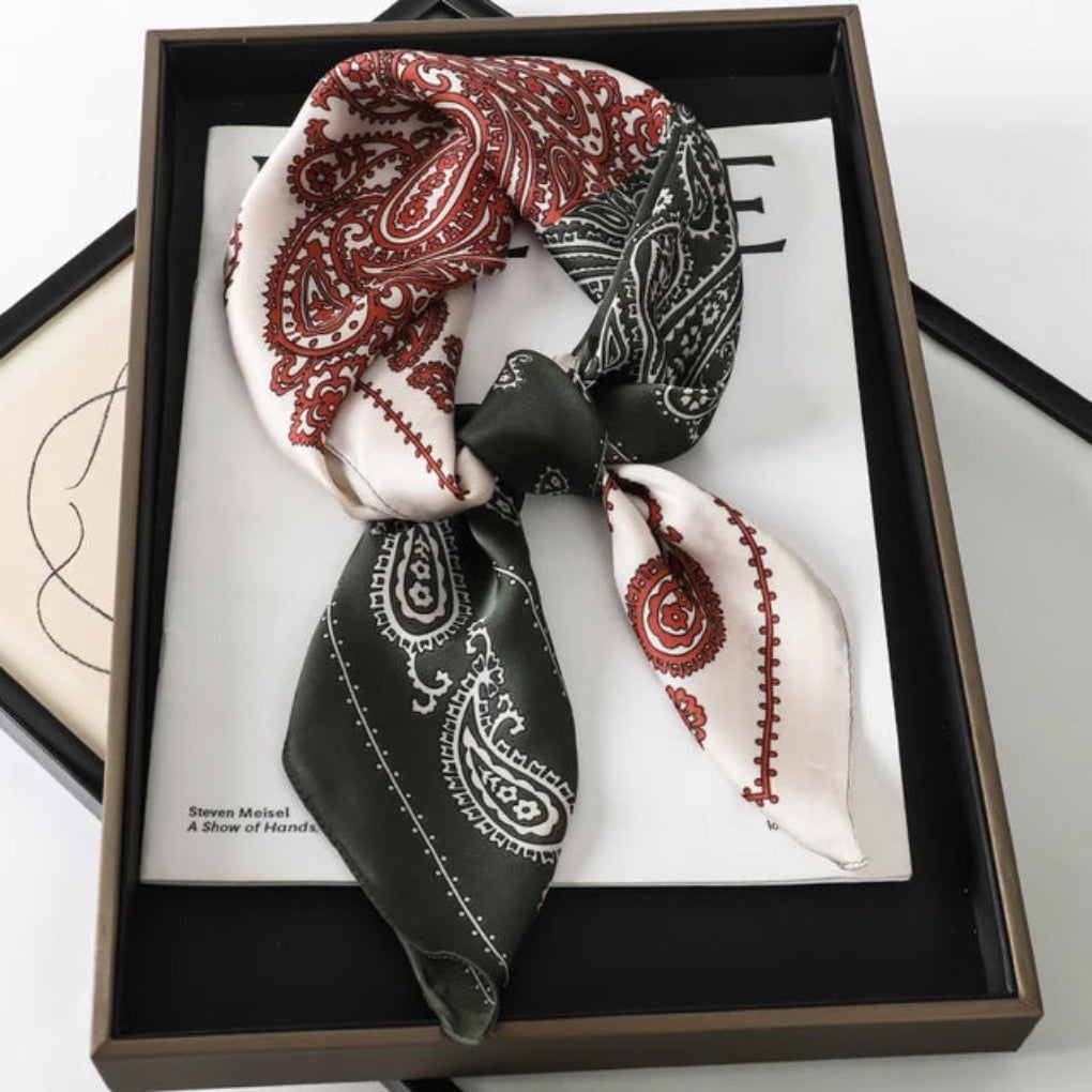 Satin Print Scarf for Hair Neck Bag Accessory | Women's Luxury Square Neckerchief Headband Handbag Tie | Soft Sheen Fabric Statement Piece | Thomler