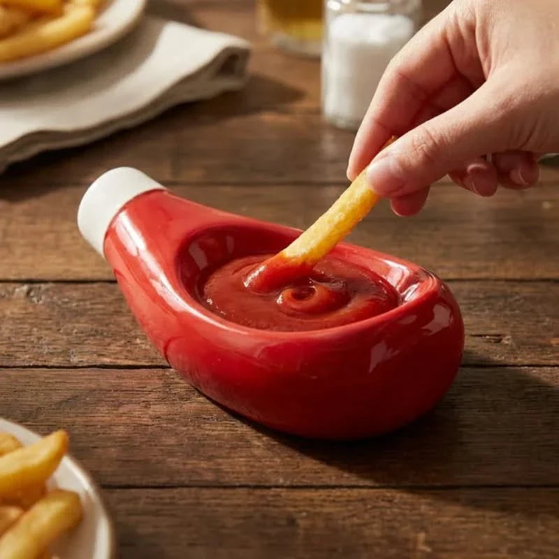Ceramic Sauce Dish Set - Bottle-Shaped Serving Bowls for BBQ Condiments & Snacks - Kitchen Table Organizer | Thomler