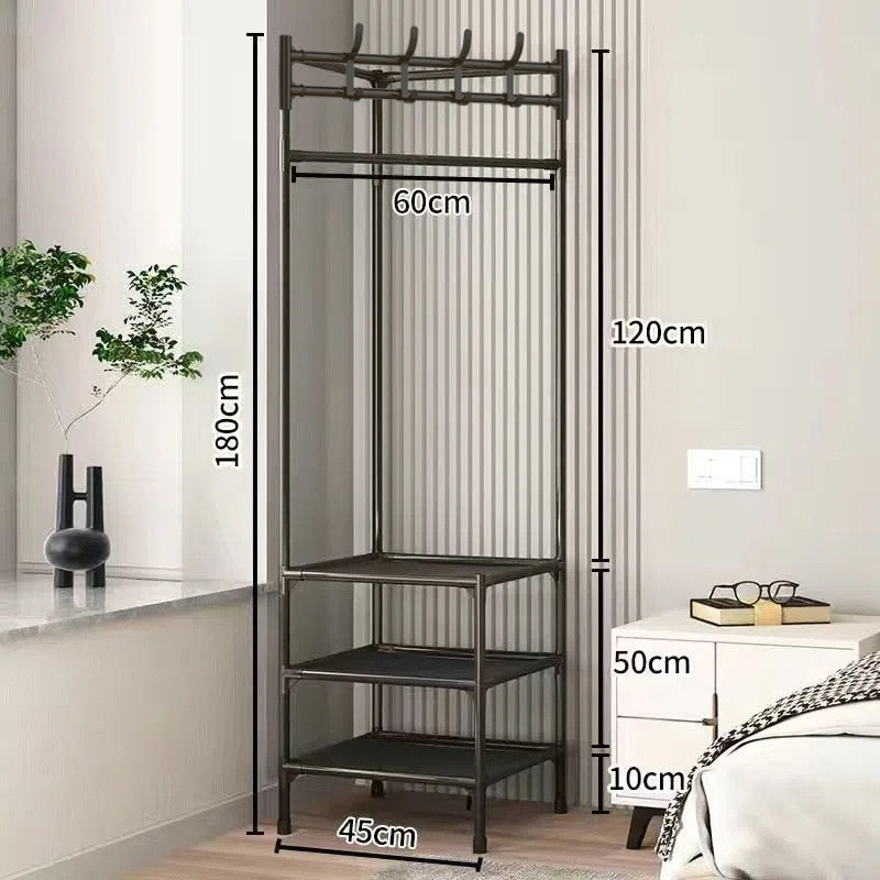 Corner Metal Garment Rack with Shelves for Entryway & Bedroom Organization | Thomler