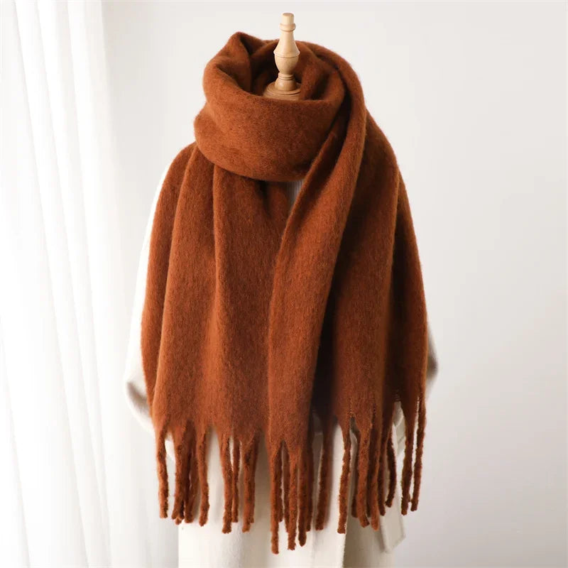 Oversized Cashmere-Feel Winter Wrap with Statement Fringe | Women's Lightweight Shawl Scarf for Cold Weather | Versatile Long Blanket Scarf | Thomler