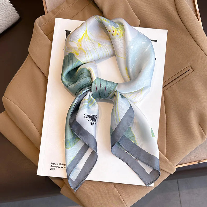 Printed Satin Square Neckerchief for Women 27.5×27.5 in Versatile Head Wrap Neck Tie Hair Ribbon Fashion Accessory | Thomler